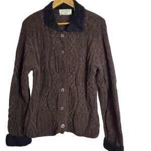 Vintage Y2K Lisa Nichols Cable Knit Wool Blend Button Up Brown Black Cardigan XL